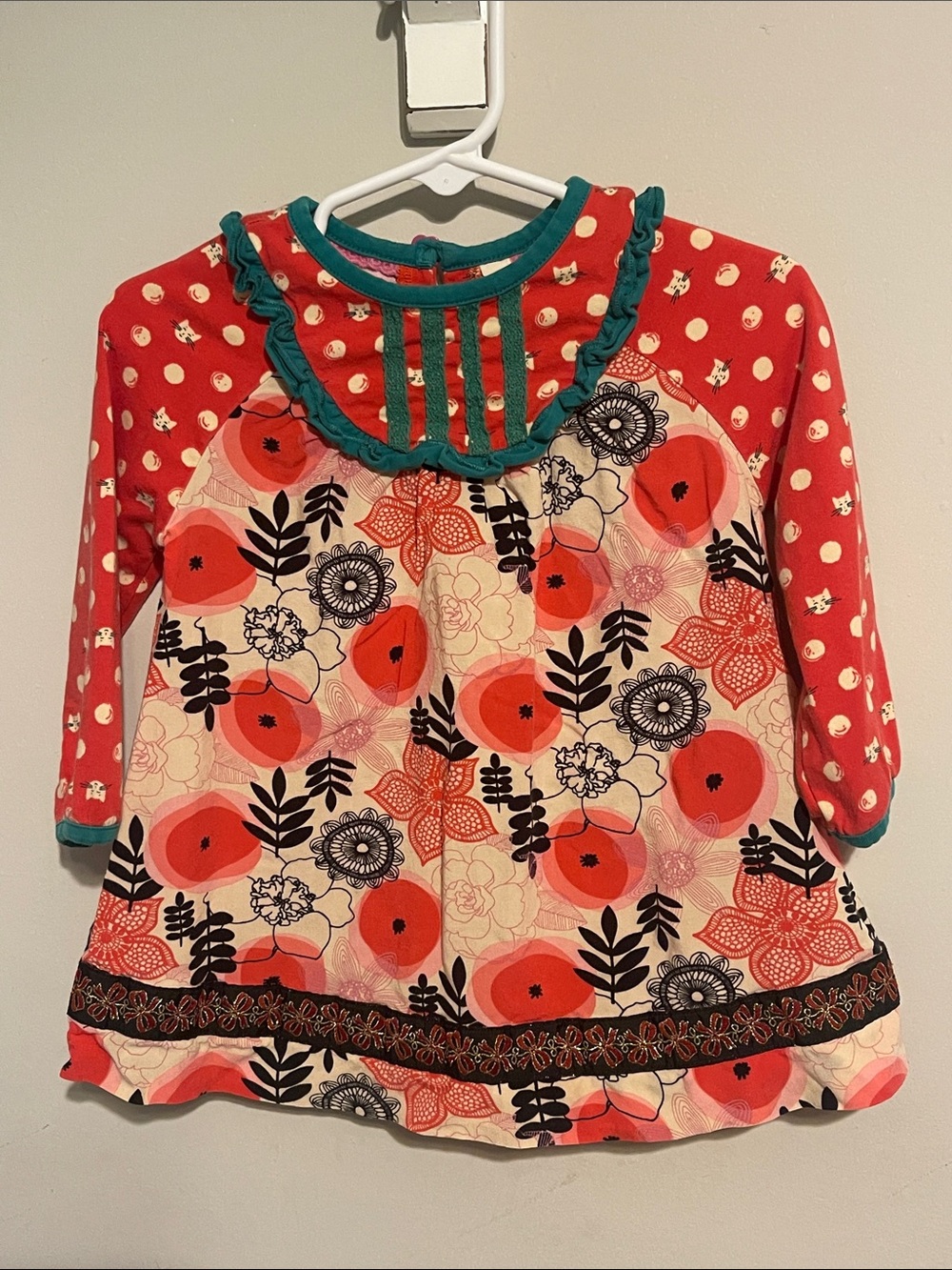 Girls' Red Floral Ruffle-Trim Long Sleeve Top Matilda Jane 12-18 month